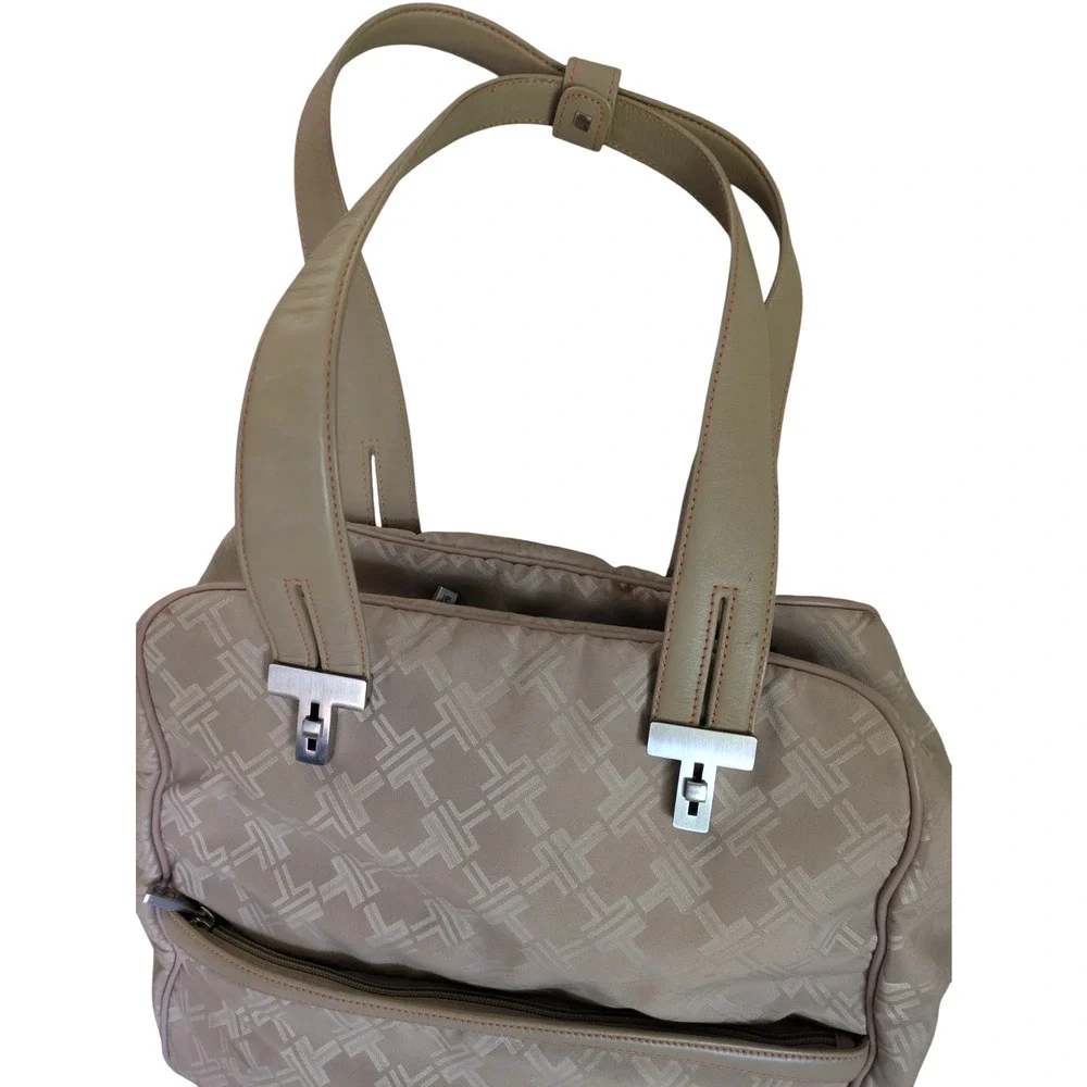 TUMI Signature Collection Logo Nylon Weekender Carry On Duffle Travel Bag Beige